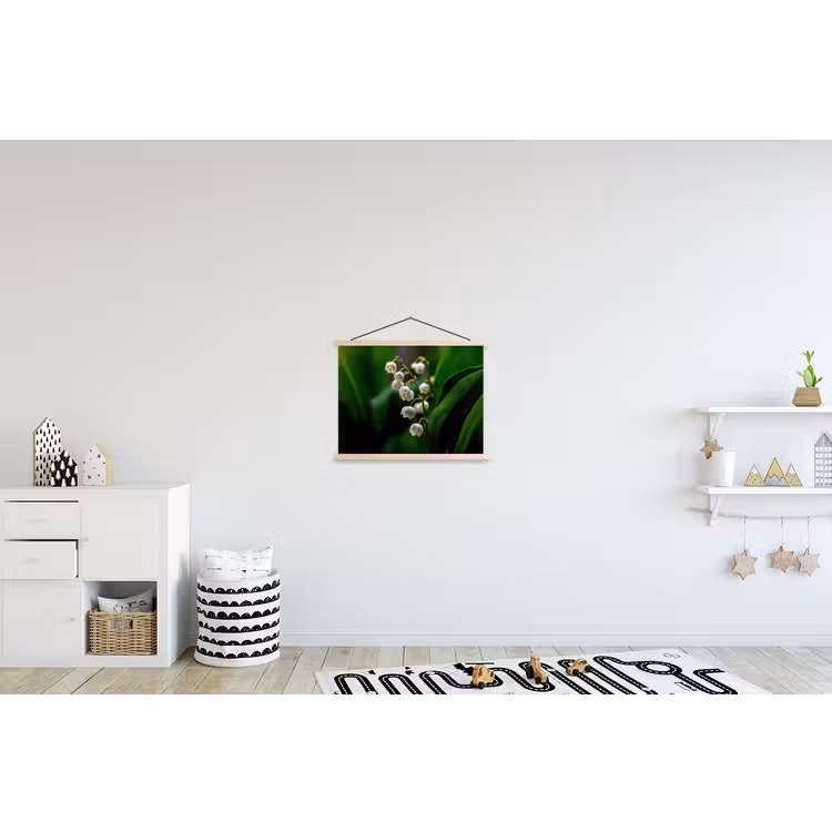 Bloemen - Wit - Bladeren - Lelietjes textielposter latten blank klein -kinderkamer