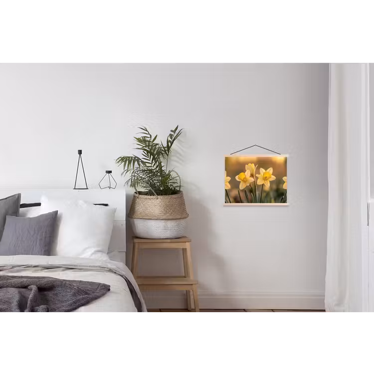 Bloemen - Geel - Wazig textielposter latten blank klein -woonkamer