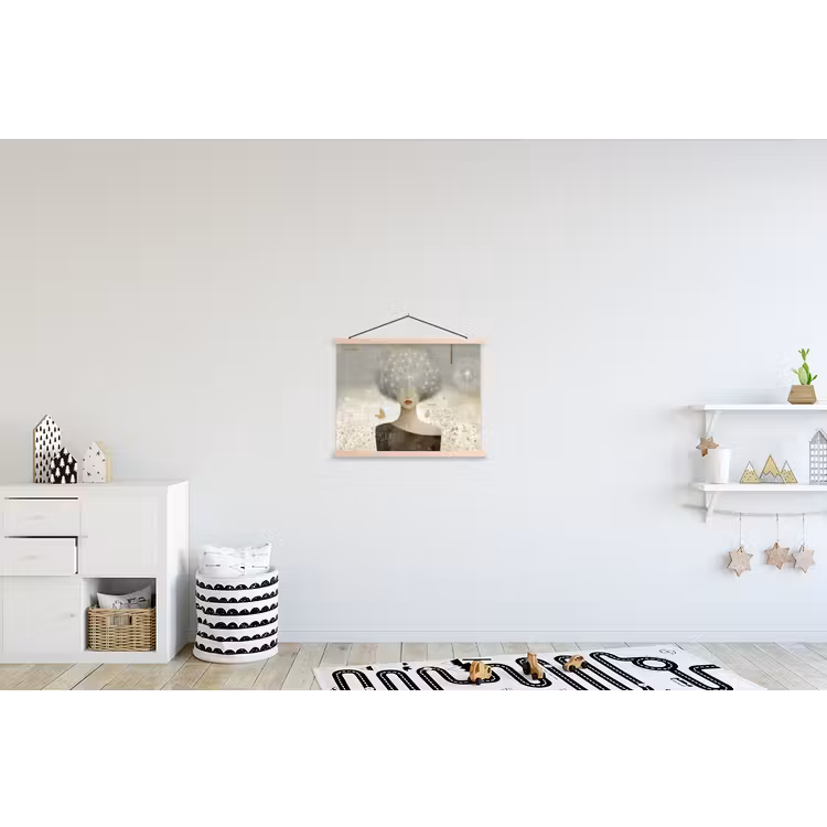 Pluis - Vrouw - Beige textielposter latten blank klein -kinderkamer