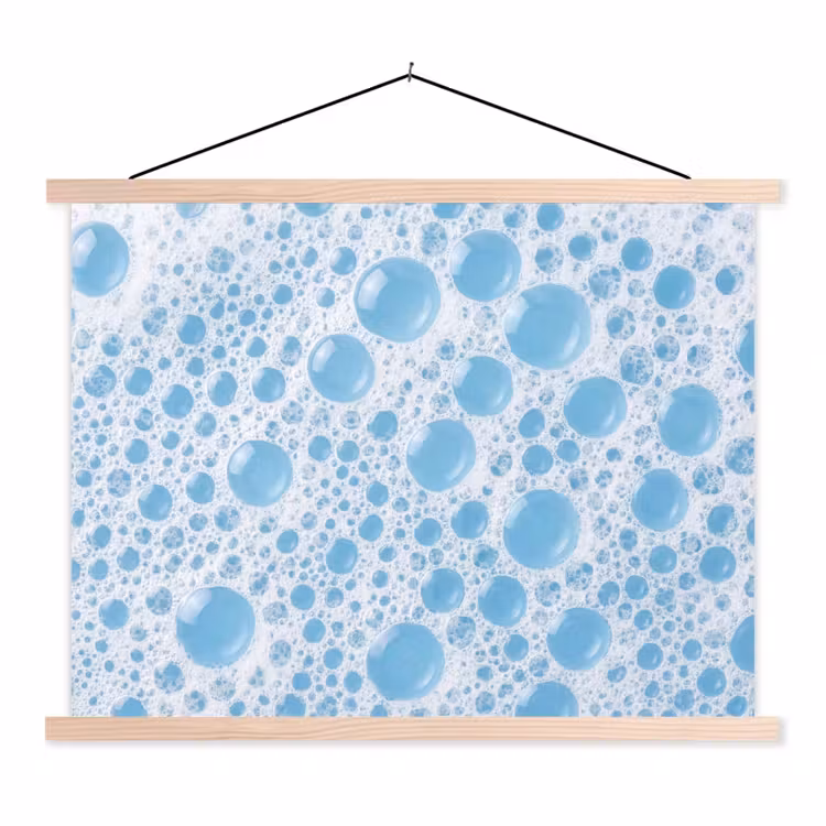 Schuim - Bubbels - Blauw textielposter latten blank klein -3d