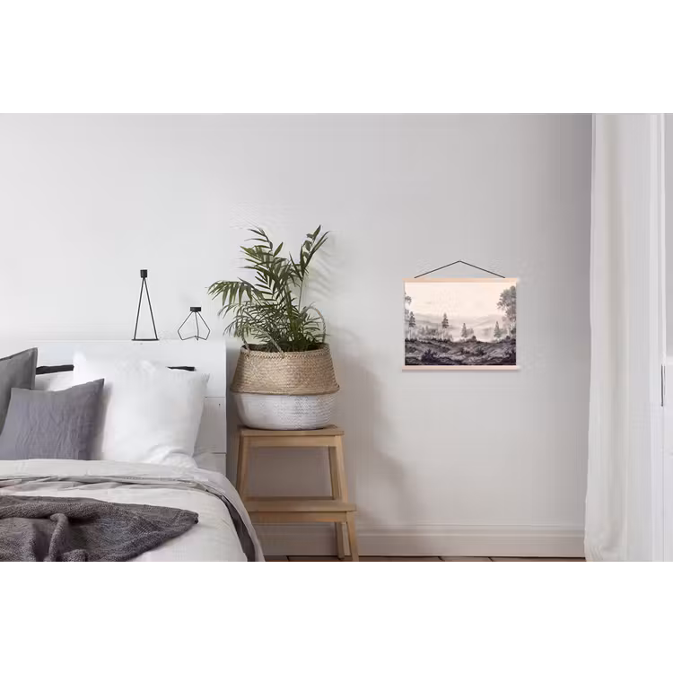 Mistig - Berglandschap - Illustratie textielposter latten blank klein -woonkamer