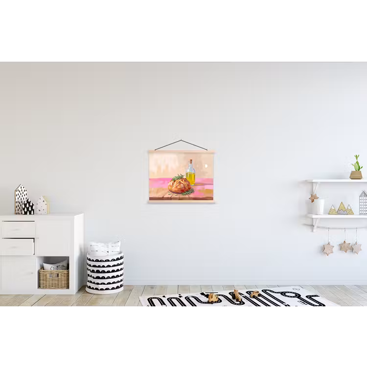 Eten - Brood - Olijfolie - Abstract - Keuken textielposter latten blank klein -kinderkamer