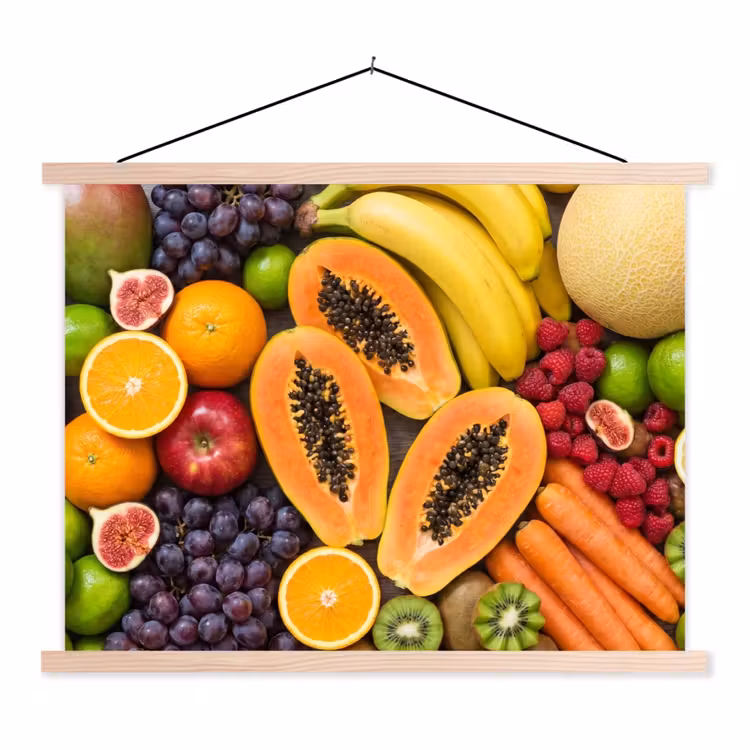 Eten - Fruit - Groenten - Vers - Kleurrijk textielposter latten blank klein -3d