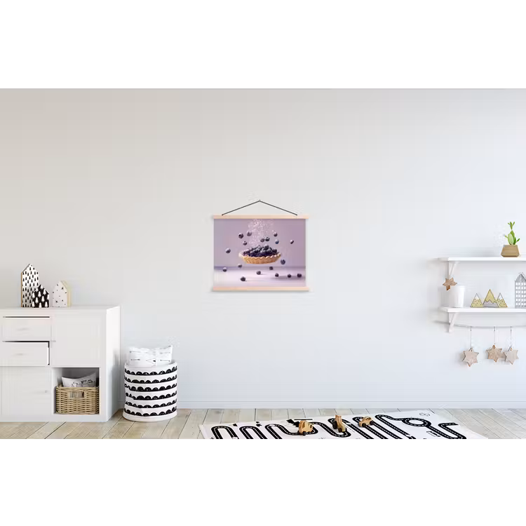 Eten - Taart - Bessen - Blauw textielposter latten blank klein -kinderkamer