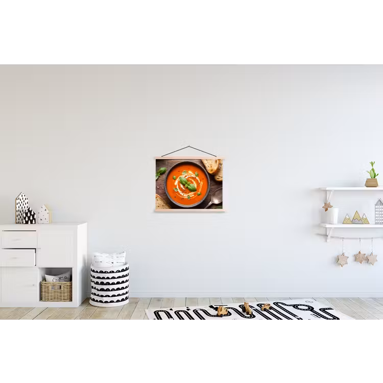 Eten - Soep - Basilicum - Rustiek - Rood textielposter latten blank klein -kinderkamer