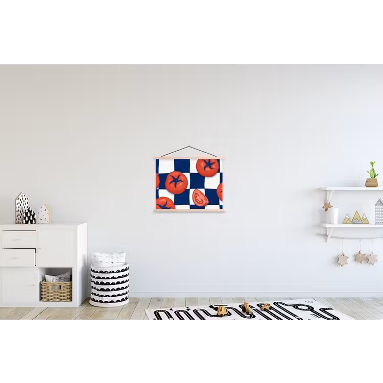 Eten - Tomaten - Keuken - Illustratie - Rood-Blauw textielposter latten blank klein -kinderkamer