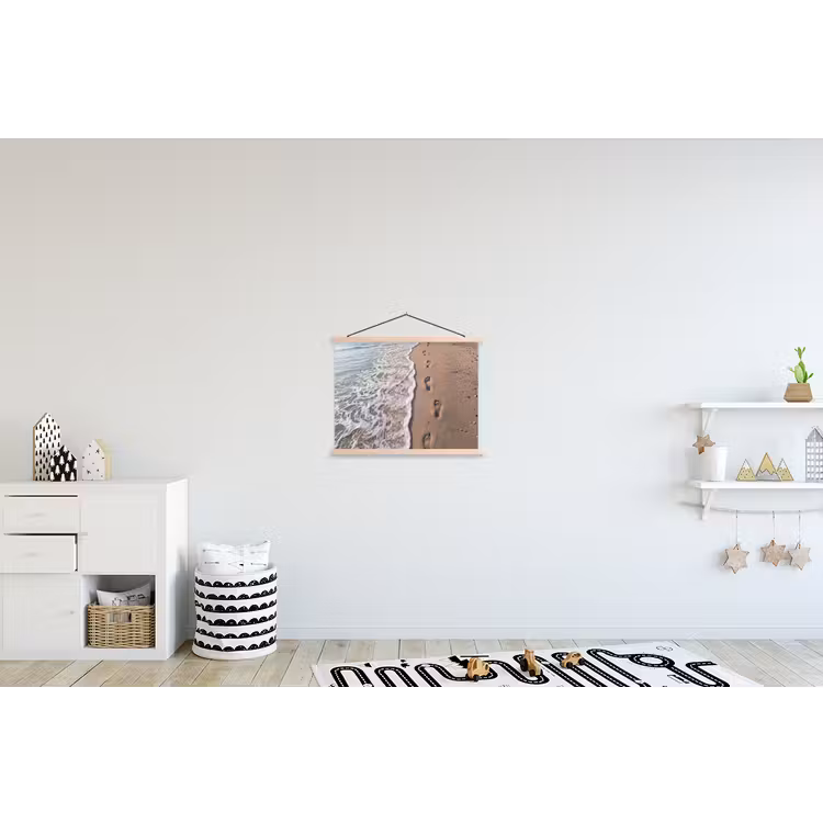 Voetstappen - Vloedlijn - Zee textielposter latten blank klein -kinderkamer