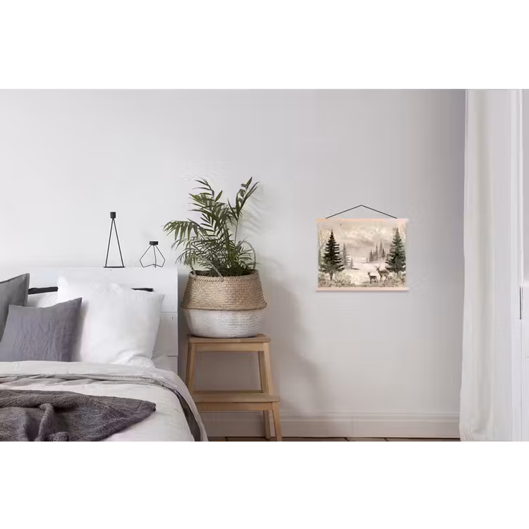 Bos - Herten - Winter - Sneeuw textielposter latten blank klein -woonkamer