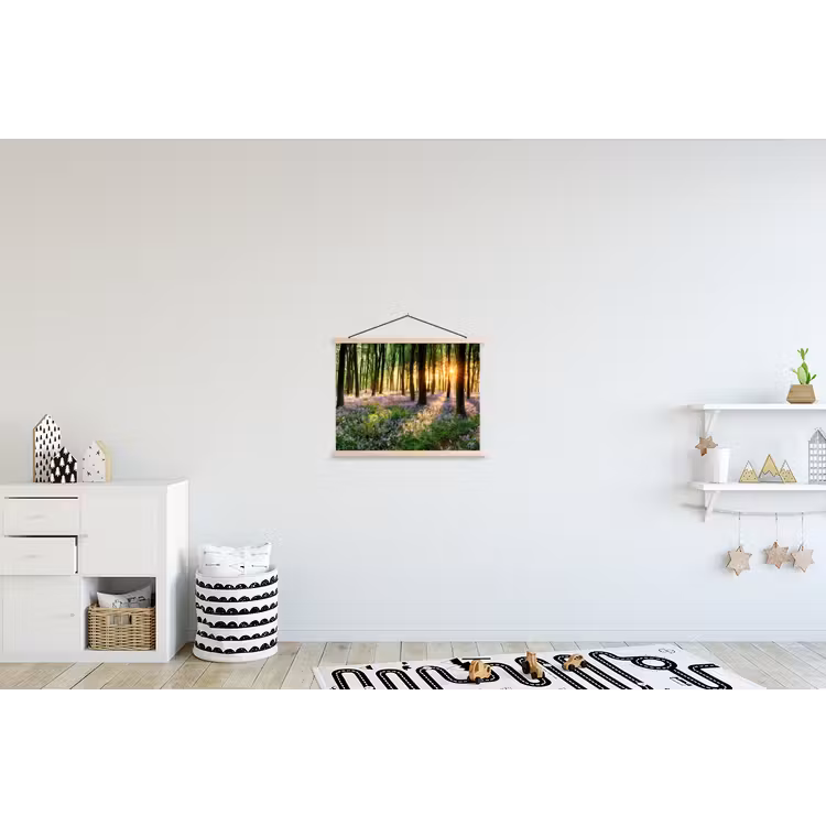 Bos - Bloemen - Lavendel - Zon textielposter latten blank klein -kinderkamer