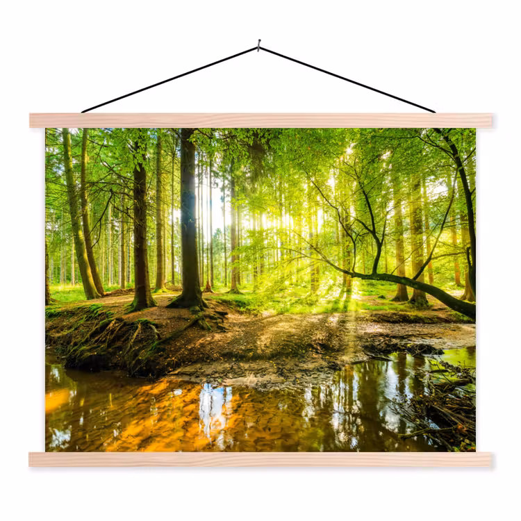 Bos - Landschap - Water - Bomen - Zon textielposter latten blank klein -3d