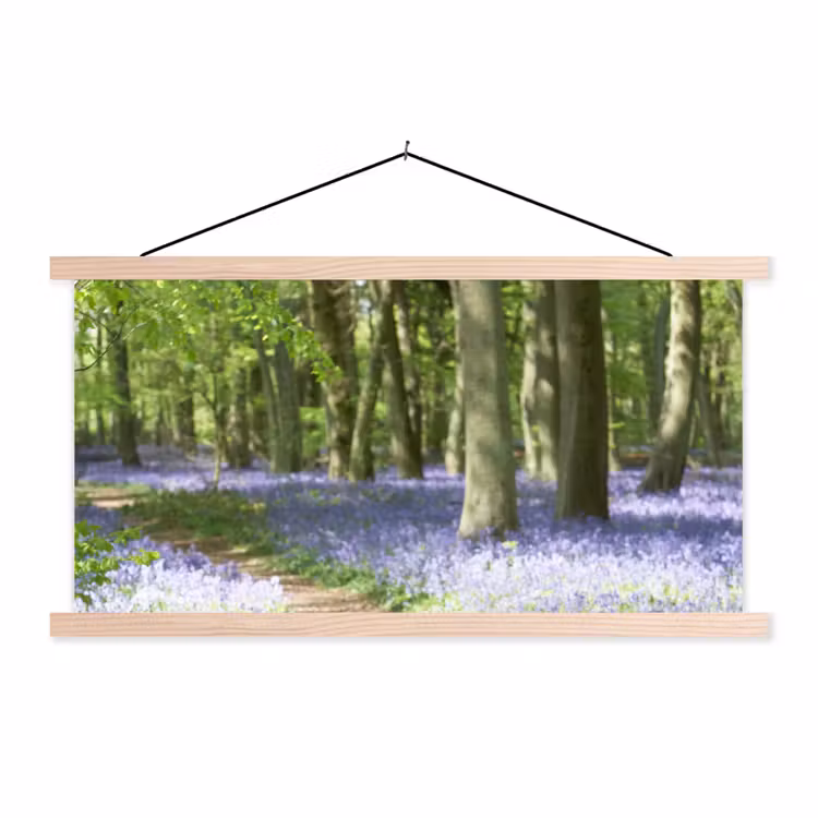 Bos - Pad - Bloemen - Paars - Groen - Natuur textielposter latten blank klein -3d