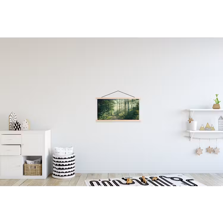 Bos - Pad - Zon - Bomen - Groen - Natuur textielposter latten blank klein -kinderkamer