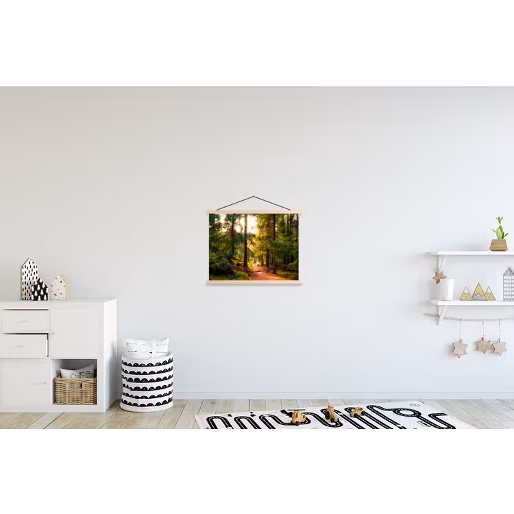 Bos - Pad - Bomen - Groen - Zon - Natuur textielposter latten blank klein -kinderkamer