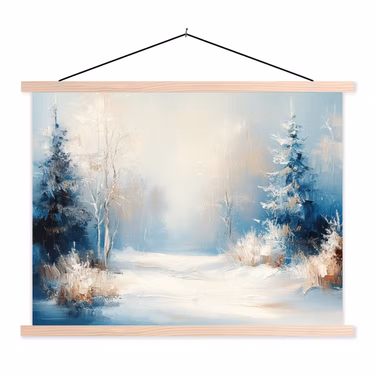 Bos - Winter - Natuur - Abstract - Sneeuw textielposter latten blank klein -3d