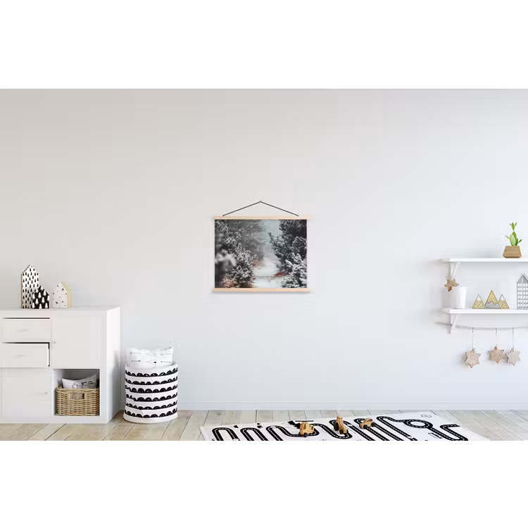Bos - Winter - Bomen - Natuur - Pad - Sneeuw textielposter latten blank klein -kinderkamer