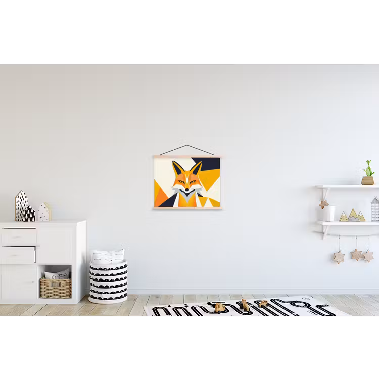 Vos - Oranje - Abstract - Driehoeken textielposter latten blank klein -kinderkamer