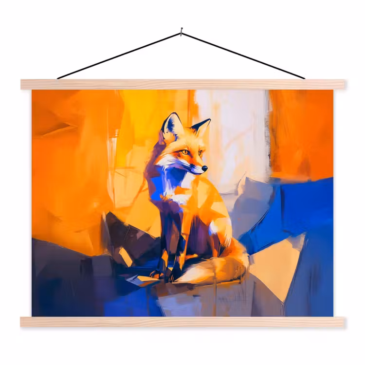 Vos - Oranje - Vormen - Abstract textielposter latten blank klein -3d