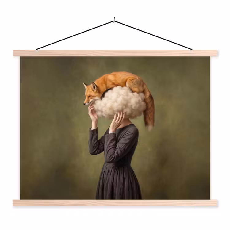 Vos - Surrealistisch - Groen textielposter latten blank klein -3d