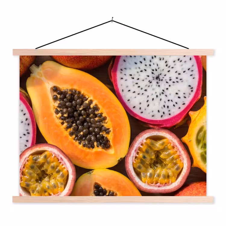 Fruit - Geopend - Tropisch - Eten - Kleurrijk textielposter latten blank klein -3d