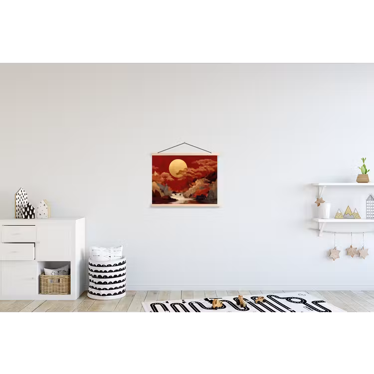 Volle maan - Landschap - Waterval textielposter latten blank klein -kinderkamer