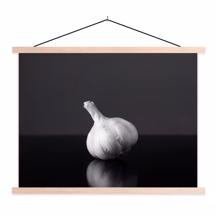 Knoflook - Zwart - Wit textielposter latten blank klein -3d