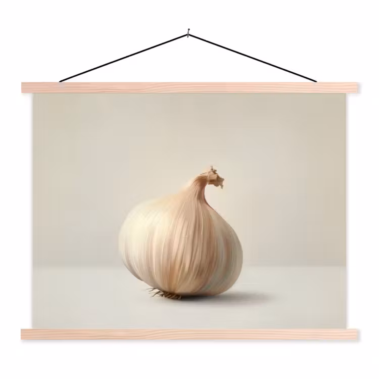 Knoflook - Natuurlijk - Beige textielposter latten blank klein -3d