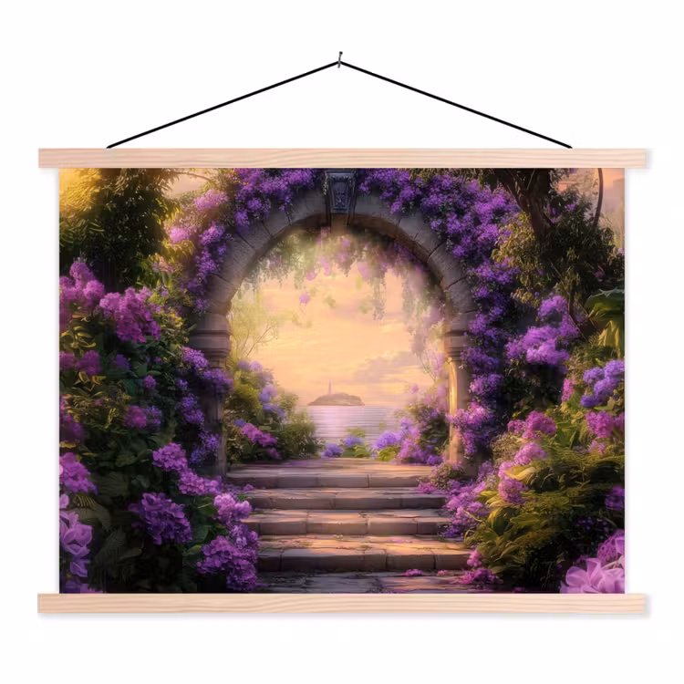 Poort - Paars - Bloemen textielposter latten blank klein -3d