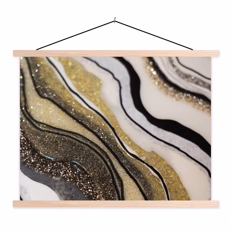 De binnenkant van een agaten met een gouden kleur uit de natuur textielposter latten blank klein -3d