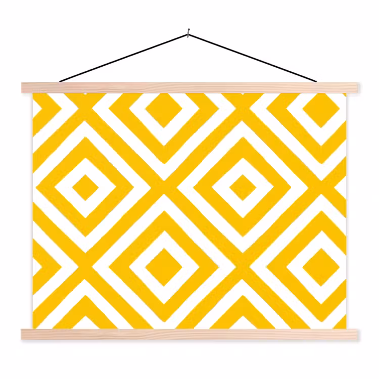 Geometrisch - Lijnen - Modern - Geel - Wit textielposter latten blank klein 122 -3d
