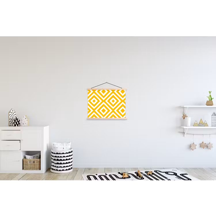 Geometrisch - Lijnen - Modern - Geel - Wit textielposter latten blank klein 122 -kinderkamer