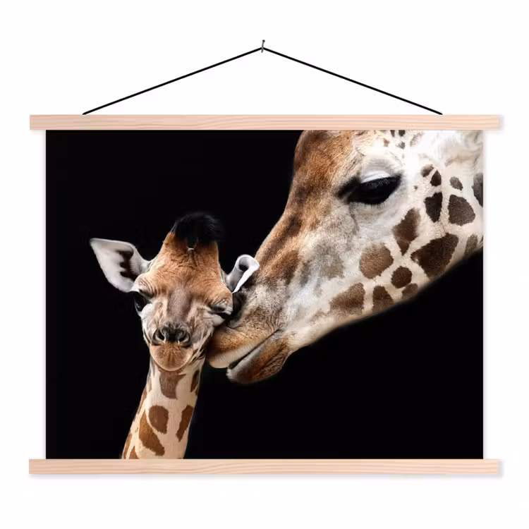 Giraffe - Dieren - Zwart - Portret - Dieren textielposter latten blank klein -3d