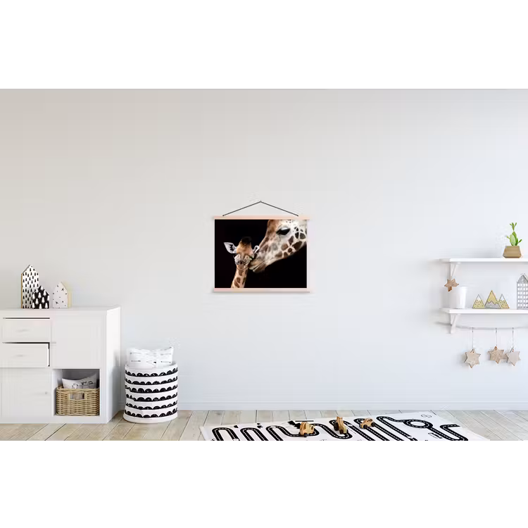 Giraffe - Dieren - Zwart - Portret - Dieren textielposter latten blank klein -kinderkamer