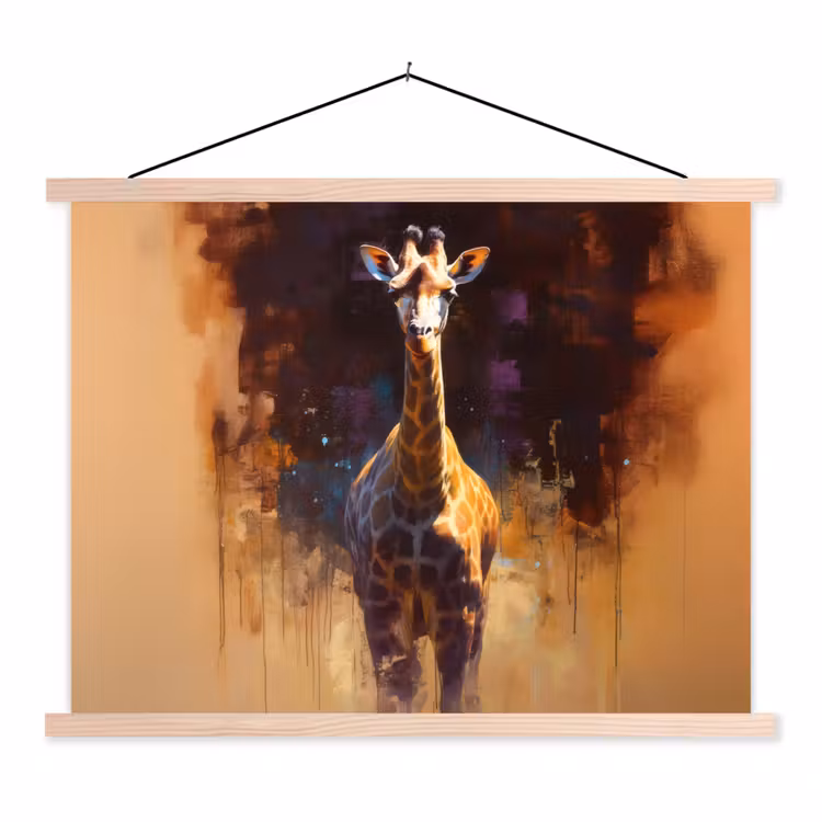 Giraf - Bruin - Abstract - Geschilderd textielposter latten blank klein -3d