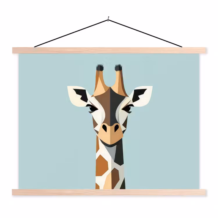 Giraffe - Illustratie - Bruin - Minimalistisch textielposter latten blank klein -3d
