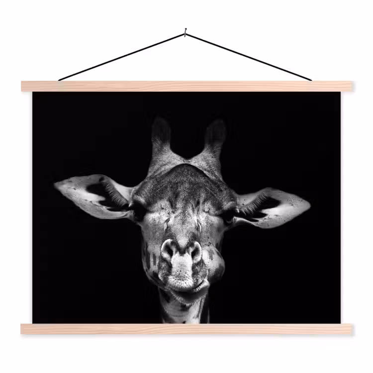 Giraffe - Portret - Dieren - Zwart - Wit textielposter latten blank klein -3d