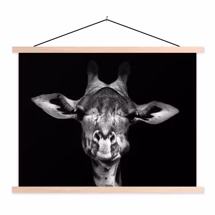 Giraffe - Portret - Dieren - Zwart - Wit textielposter latten blank klein -3d