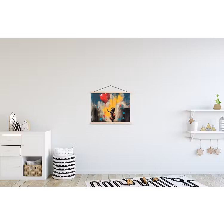 Meisje - Ballon - Hart - Graffiti textielposter latten blank klein -kinderkamer