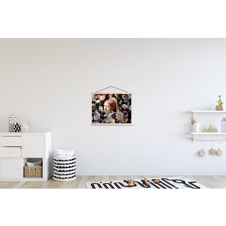 Meisje met de parel - Bloemen - Vermeer - Pastel - Kunstwerk - Schilderij - Oude meesters textielposter latten blank klein -kinderkamer