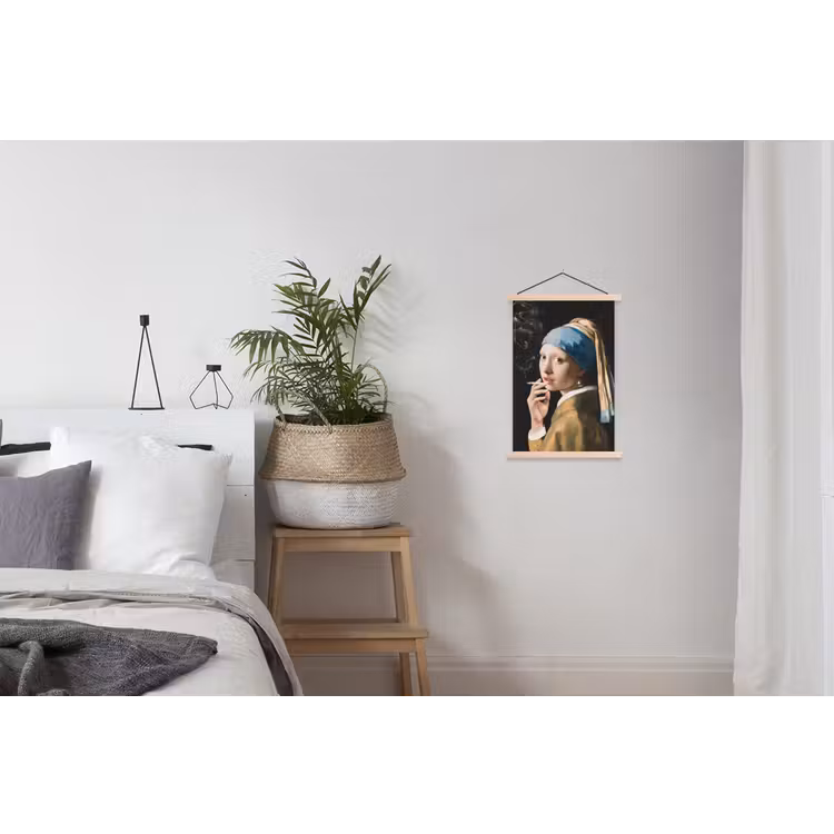 Meisje met de parel - Johannes Vermeer - Sigaretten textielposter latten blank klein -woonkamer