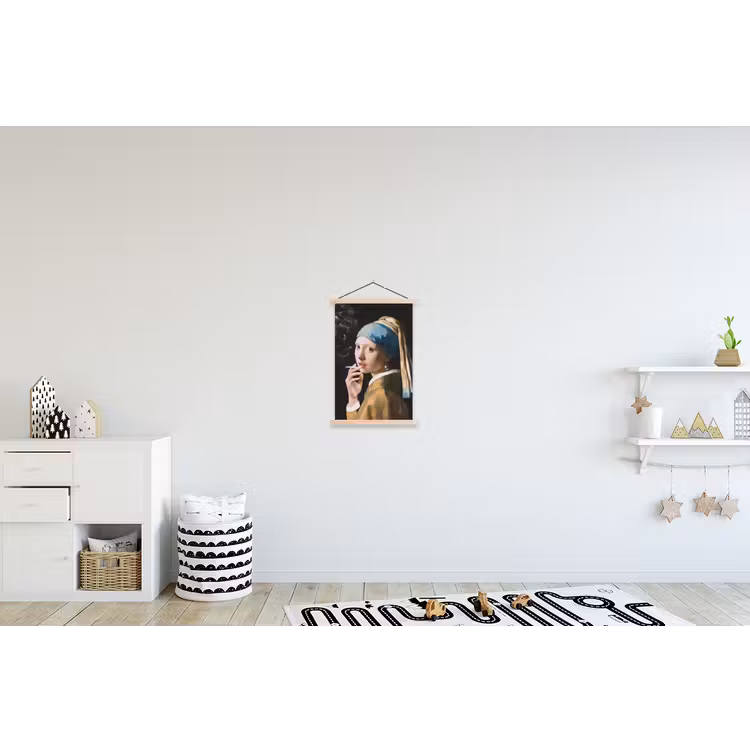Meisje met de parel - Johannes Vermeer - Sigaretten textielposter latten blank klein -kinderkamer