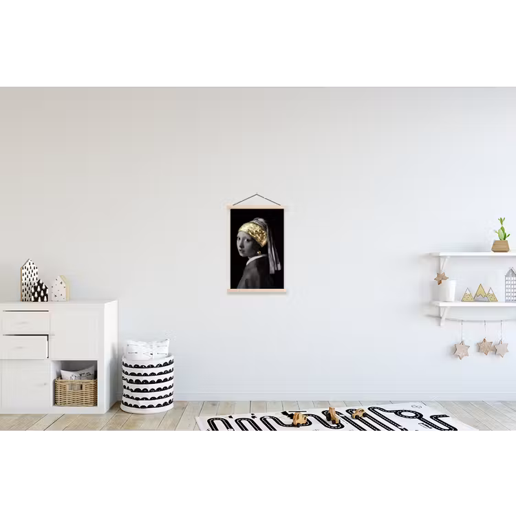 Meisje met de parel - Johannes Vermeer - Goud textielposter latten blank klein -kinderkamer