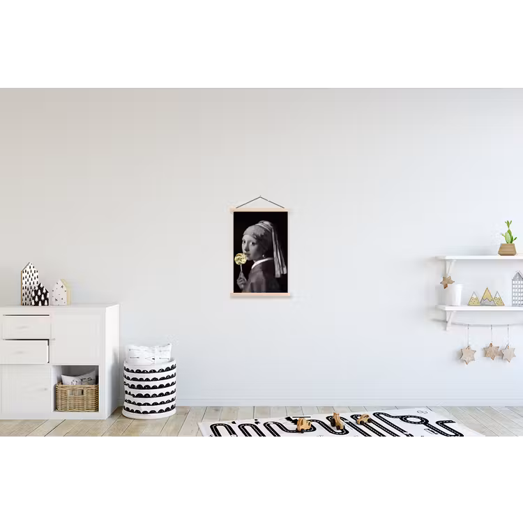 Meisje met de parel - Johannes Vermeer - Lolly - Goud textielposter latten blank klein -kinderkamer