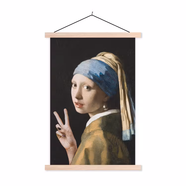 Meisje met de parel - Johannes Vermeer - Peace textielposter latten blank klein -3d