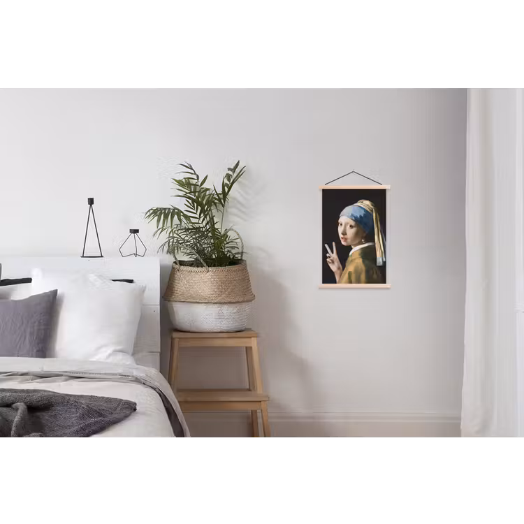Meisje met de parel - Johannes Vermeer - Peace textielposter latten blank klein -woonkamer