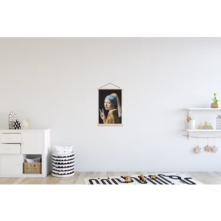 Meisje met de parel - Johannes Vermeer - Peace textielposter latten blank klein -kinderkamer