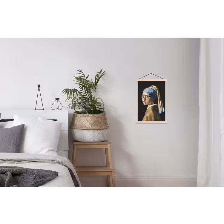 Meisje met de parel - Johannes Vermeer - Bril textielposter latten blank klein -woonkamer