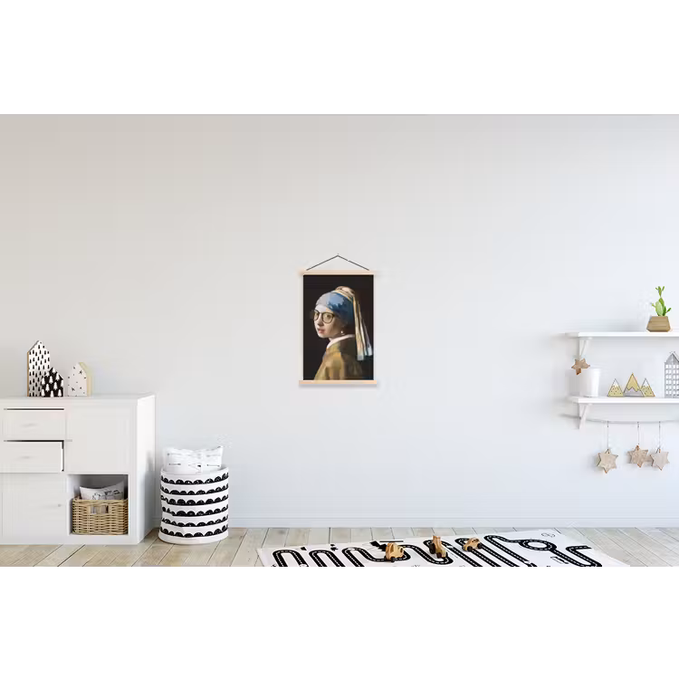 Meisje met de parel - Johannes Vermeer - Bril textielposter latten blank klein -kinderkamer