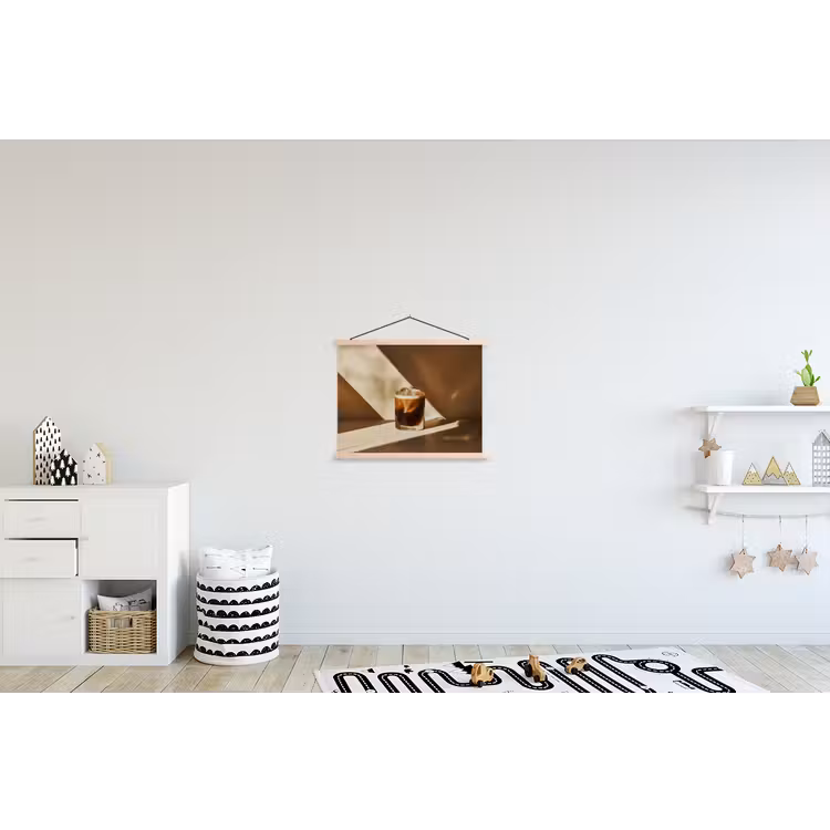 Glas - Ijskoffie - Schaduw - Bruin textielposter latten blank klein -kinderkamer