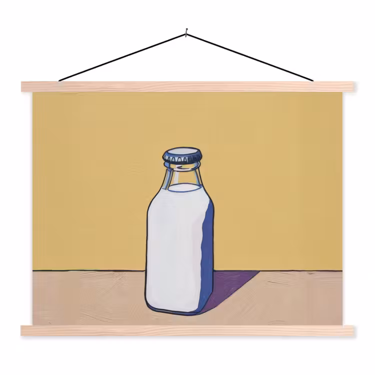 Glazen - Fles - Illustratie - Melk textielposter latten blank klein -3d