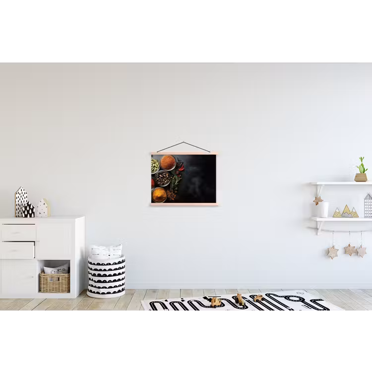 Glazen - Bakjes - Blaadjes - Kruiden textielposter latten blank klein -kinderkamer